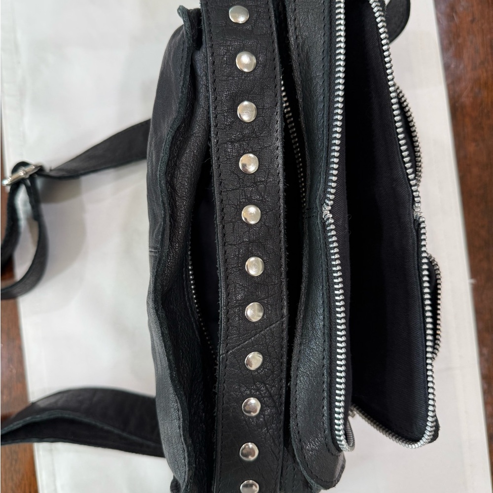 Black Leather Multi-Pocket Crossbody Bag